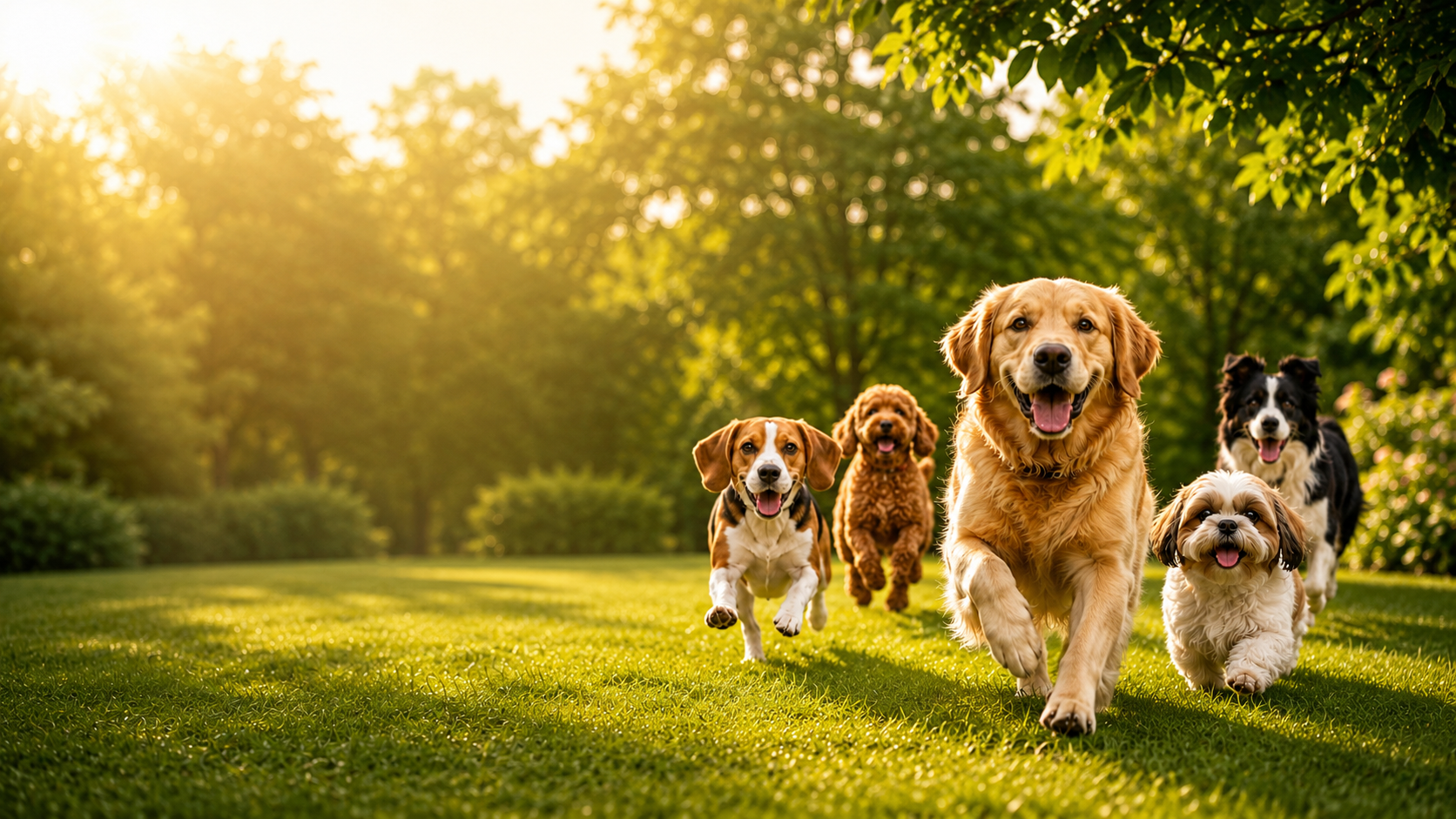 Happy golden retriever running in the park
